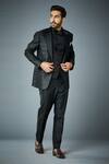 Buy_Gargee Designers_Black Jacket Crinkled Polyester Plain Lapel Collar Tuxedo Set _Online_at_Aza_Fashions