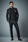 Shop_Gargee Designers_Black Jacket Crinkled Polyester Plain Lapel Collar Tuxedo Set _Online_at_Aza_Fashions