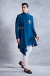 Buy_Gargee Designers_Blue Jacket Poly Viscose Embroidered Draped Set _at_Aza_Fashions