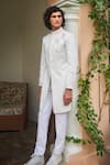 Shop_Gargee Designers_White Sherwani Poly Viscose Floral Embroidered Set _at_Aza_Fashions