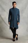 Buy_Gargee Designers_Blue Sherwani Poly Viscose Plain Pleated And Pintuck Set _at_Aza_Fashions