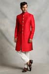 Buy_Gargee Designers_Red Sherwani Raw Silk Embroidered Floral Set _at_Aza_Fashions
