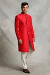 Gargee Designers_Red Sherwani Raw Silk Embroidered Floral Set _Online_at_Aza_Fashions
