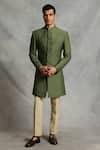 Buy_Gargee Designers_Green Sherwani Cotton Silk Embroidered Quilted Set _at_Aza_Fashions