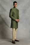 Gargee Designers_Green Sherwani Cotton Silk Embroidered Quilted Set _Online_at_Aza_Fashions