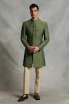 Buy_Gargee Designers_Green Sherwani Cotton Silk Embroidered Quilted Set _Online_at_Aza_Fashions