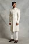 Shop_Gargee Designers_White Sherwani Poly Silk Geometric Embroidered Set _Online_at_Aza_Fashions