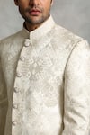 Gargee Designers_White Sherwani Poly Silk Geometric Embroidered Set _at_Aza_Fashions