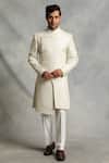 Buy_Gargee Designers_White Sherwani Poly Silk Geometric Floral Embroidered Set _at_Aza_Fashions