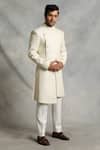 Gargee Designers_White Sherwani Poly Silk Geometric Floral Embroidered Set _Online_at_Aza_Fashions