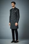 Gargee Designers_Black Polyester Textured Sherwani Set _Online_at_Aza_Fashions