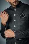 Gargee Designers_Black Polyester Textured Sherwani Set _at_Aza_Fashions