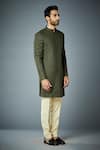 Gargee Designers_Green Polyester Woven Geometric Sherwani Set _Online_at_Aza_Fashions