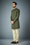 Buy_Gargee Designers_Green Polyester Woven Geometric Sherwani Set _Online_at_Aza_Fashions