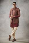 Buy_Gargee Designers_Brown Silk, Matka Geometric Embroidered Bundi And Kurta Set _at_Aza_Fashions