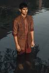 Shop_Gargee Designers_Brown Silk, Matka Geometric Embroidered Bundi And Kurta Set _at_Aza_Fashions