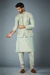 Buy_Gargee Designers_Green Jacket  Cotton Silk Embroidery Fauna Bundi And Kurta Set _at_Aza_Fashions