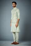 Gargee Designers_Green Jacket  Cotton Silk Embroidery Fauna Bundi And Kurta Set _Online_at_Aza_Fashions