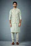 Buy_Gargee Designers_Green Jacket  Cotton Silk Embroidery Fauna Bundi And Kurta Set _Online_at_Aza_Fashions