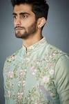 Shop_Gargee Designers_Green Jacket  Cotton Silk Embroidery Fauna Bundi And Kurta Set _Online_at_Aza_Fashions