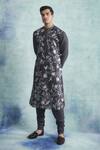 Buy_Gargee Designers_Black Kurta Silk Floral, Birds Embroidered Set _at_Aza_Fashions