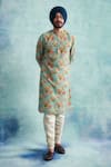 Buy_Gargee Designers_Green Kurta Cotton Silk Printed Birds Set _at_Aza_Fashions