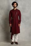 Buy_Gargee Designers_Maroon Kurta Poly Viscose Plain Draped Angrakha Set _at_Aza_Fashions