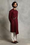 Gargee Designers_Maroon Kurta Poly Viscose Plain Draped Angrakha Set _Online_at_Aza_Fashions