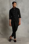 Gargee Designers_Black Cotton Silk, Poly Viscose Bundi And Kurta Set _Online_at_Aza_Fashions