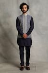 Buy_Gargee Designers_Blue Cotton Silk Appllique Geometric Bundi And Kurta Set _at_Aza_Fashions