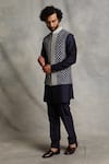 Gargee Designers_Blue Cotton Silk Appllique Geometric Bundi And Kurta Set _Online_at_Aza_Fashions