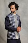 Buy_Gargee Designers_Blue Cotton Silk Appllique Geometric Bundi And Kurta Set _Online_at_Aza_Fashions