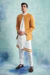 Buy_Gargee Designers_Yellow Cotton Silk Embroidered Geometric Jacket And Draped Kurta Set _at_Aza_Fashions