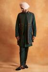 Buy_Gargee Designers_Green Raw , Cotton Floral Embroidered Bundi And Kurta Set _at_Aza_Fashions