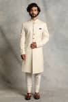 Buy_Gargee Designers_White Poly Viscose Plain Mandarin Collar Sherwani Set _at_Aza_Fashions