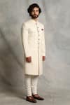 Gargee Designers_White Poly Viscose Plain Mandarin Collar Sherwani Set _Online_at_Aza_Fashions