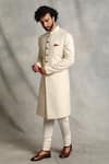 Buy_Gargee Designers_White Poly Viscose Plain Mandarin Collar Sherwani Set _Online_at_Aza_Fashions