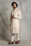 Buy_Gargee Designers_White Cotton Silk, Viscose Jacquard Floral Textured Sherwani Set _at_Aza_Fashions