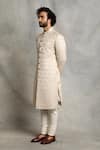 Gargee Designers_White Cotton Silk, Viscose Jacquard Floral Textured Sherwani Set _Online_at_Aza_Fashions
