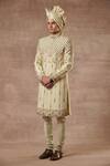 Gargee Designers_Green Cotton Silk Floral Embroidered Sherwani Set _Online_at_Aza_Fashions