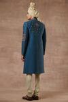 Shop_Gargee Designers_Blue Raw , Cotton Floral Embroidered Sherwani Set _at_Aza_Fashions