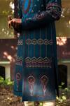 Shop_Gargee Designers_Blue Raw , Cotton Floral Embroidered Sherwani Set _Online_at_Aza_Fashions