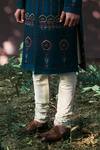Gargee Designers_Blue Raw , Cotton Floral Embroidered Sherwani Set _at_Aza_Fashions