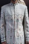 Shop_Gargee Designers_White Cotton Silk Floral, Geometric Embroidered Sherwani Set _at_Aza_Fashions