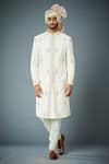 Buy_Gargee Designers_White Sherwani Poly Viscose Jacquard Hand Embroidered Ornamental Placement Set _at_Aza_Fashions