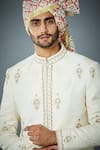 Buy_Gargee Designers_White Sherwani Poly Viscose Jacquard Hand Embroidered Ornamental Placement Set _Online_at_Aza_Fashions