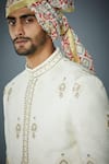 Gargee Designers_White Sherwani Poly Viscose Jacquard Hand Embroidered Ornamental Placement Set _at_Aza_Fashions