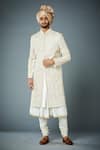 Buy_Gargee Designers_Ivory Sherwani Poly Viscose Embroidered Mughal Motif Sultan Set _at_Aza_Fashions