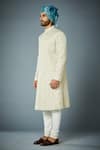 Gargee Designers_Ivory Sherwani Poly Viscose Embroidered Jaal Thread Work Set _Online_at_Aza_Fashions