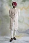Buy_Gargee Designers_White Raw , Cotton Floral Embroidered Sherwani Set _at_Aza_Fashions